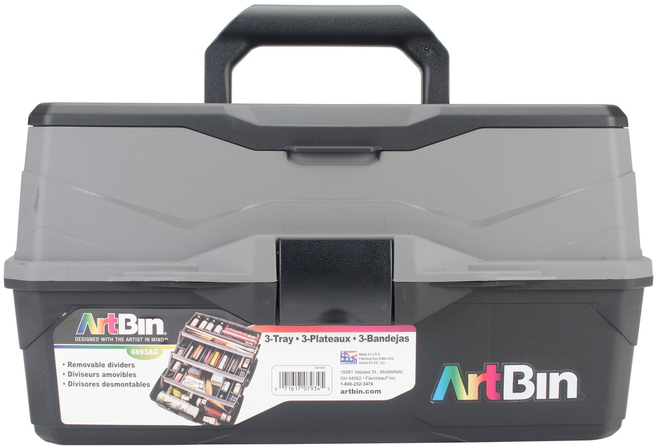 ArtBin Lift Tray Box W/3 Trays & Quick Access Lid Storage-9"X15.75"X8.375", Black & Gray
